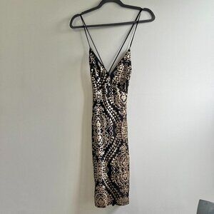 Black and gold sequin strappy mini dress